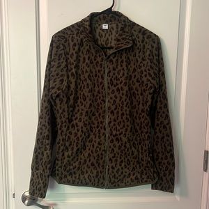 *NWOT* deep green leopard fleece jacket